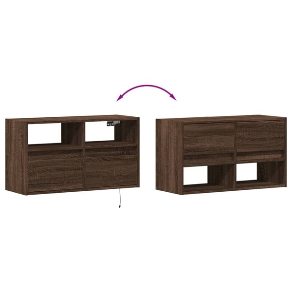 vidaXL Vegghengt TV-benk med LED brun eik 80x31x45 cm