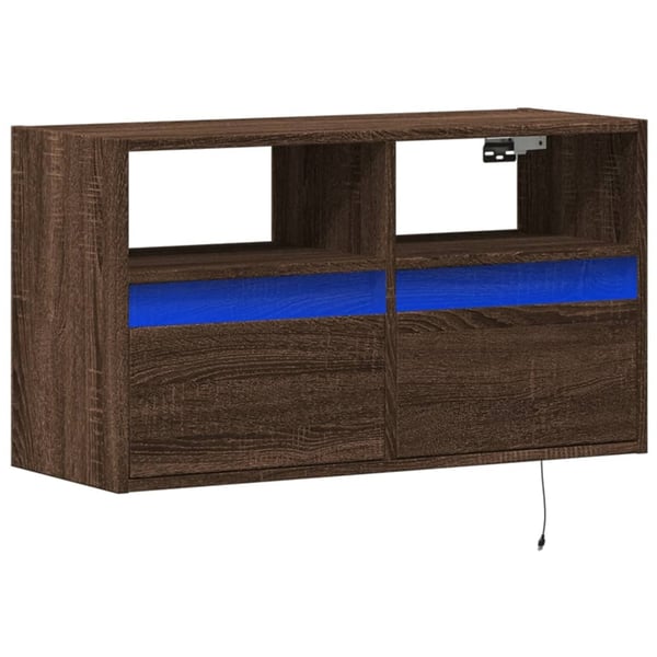 vidaXL Vegghengt TV-benk med LED brun eik 80x31x45 cm