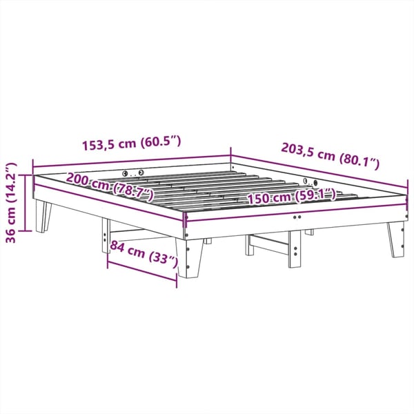 vidaXL Sängram utan madrass vit 150x200 cm massiv furu