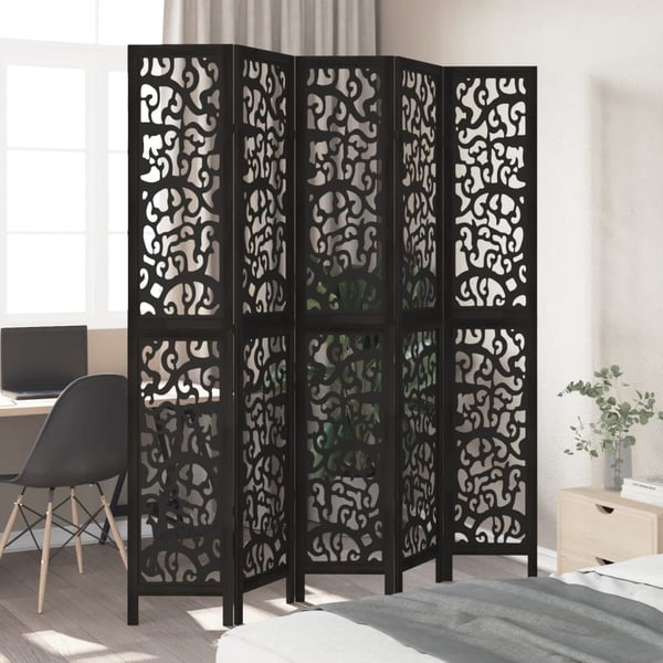 vidaXL Romdeler 5 paneler svart heltre keisertre