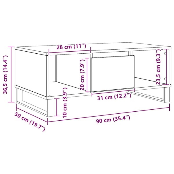vidaXL Salongbord artisan eik 90x50x36,5 cm konstruert tre