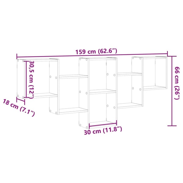 vidaXL Vegghylle betonggrå 159x18x66 cm konstruert tre