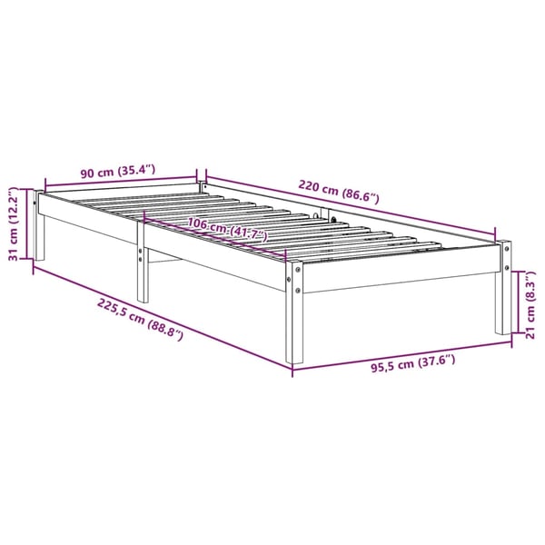 vidaXL Ekstra lang sengeramme uten madrass hvit 90x220 cm heltre furu