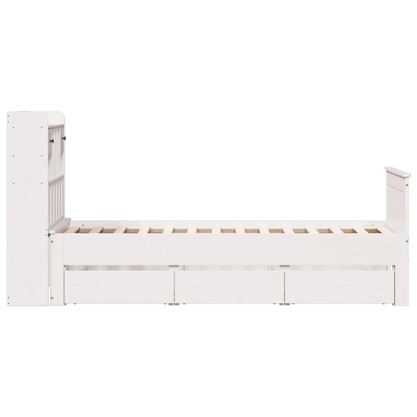 vidaXL Seng med bokhylle uten madrass hvit 90x200 cm heltre furu