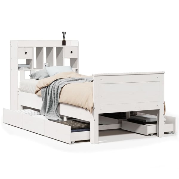 vidaXL Seng med bokhylle uten madrass hvit 90x200 cm heltre furu