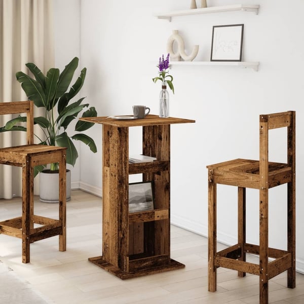 vidaXL Barbord med oppbevaring gammelt tre 60x60x102 cm konstruert tre