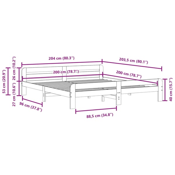 vidaXL Sengeramme med madrass 200x200 cm heltre furu