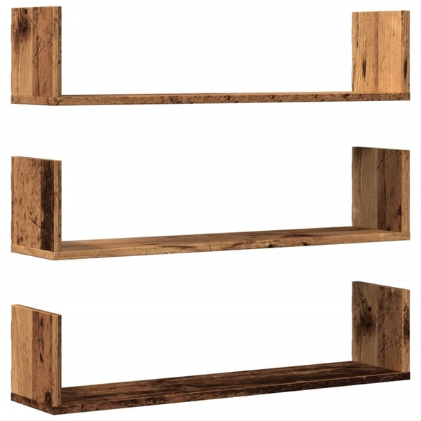vidaXL Vägghyllor 3 st åldrat trä 80x18x18 cm konstruerat trä