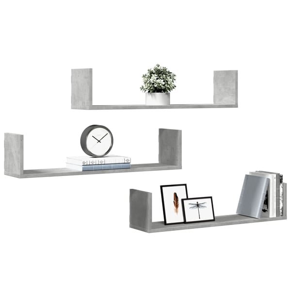 vidaXL Vegghyller 3 stk betonggrå 80x18x18 cm sponplate