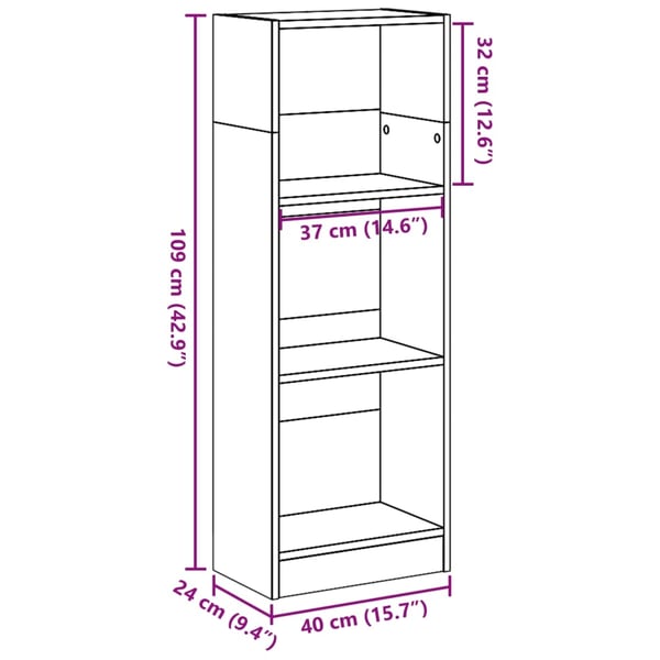 vidaXL Bokhylle brun eik 40x24x109 cm konstruert tre
