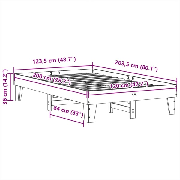 vidaXL Sengeramme uten madrass voksbrun 120x200 cm heltre furu