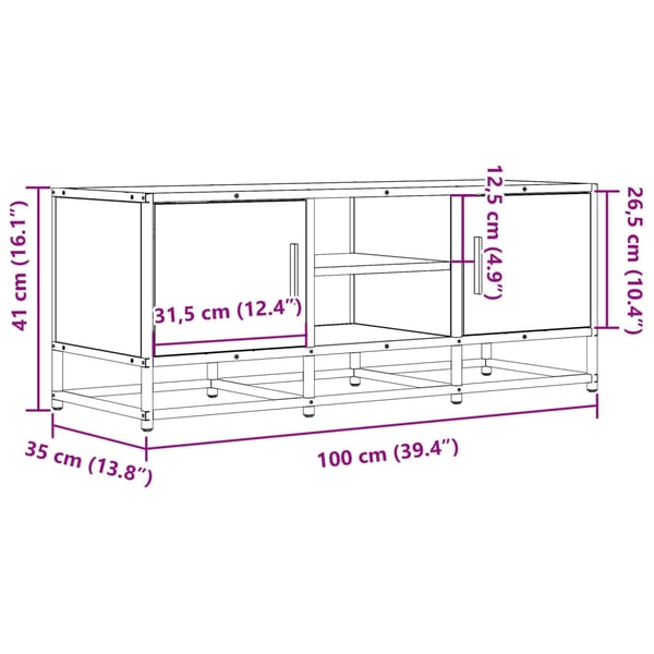 vidaXL TV-benk røkt eik 100x35x41 cm konstruert tre og metall