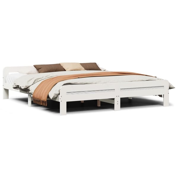 vidaXL Sengeramme med madrass hvit 200x200 cm heltre furu