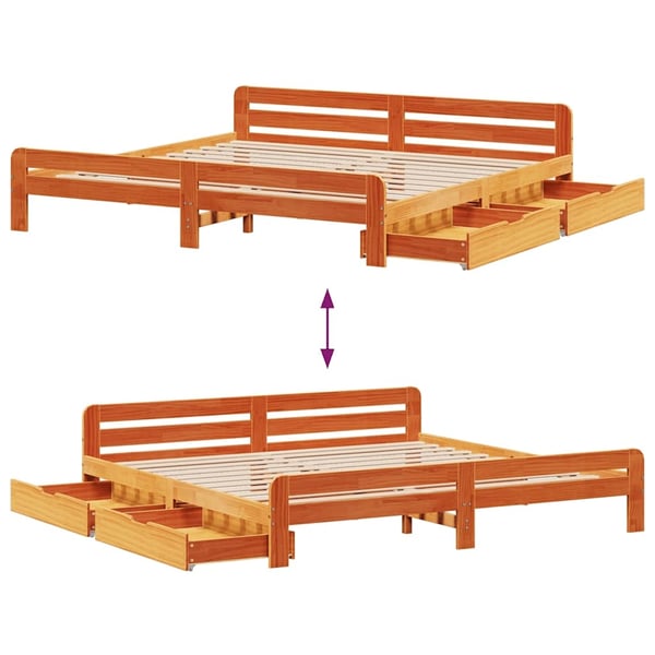 vidaXL Sengeramme uten madrass voksbrun 180x200 cm heltre furu