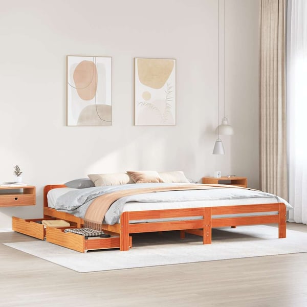vidaXL Sengeramme uten madrass voksbrun 200x200 cm heltre furu