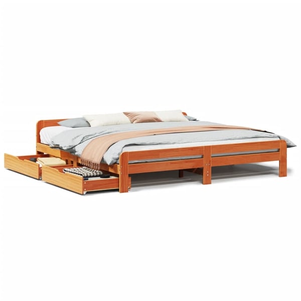 vidaXL Sengeramme uten madrass voksbrun 200x200 cm heltre furu