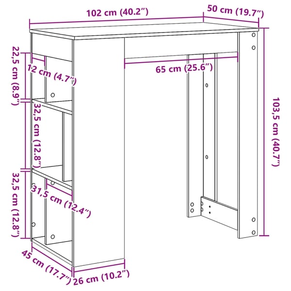 vidaXL Barbord med stativer betonggrå 102x50x103,5 cm konstruert tre