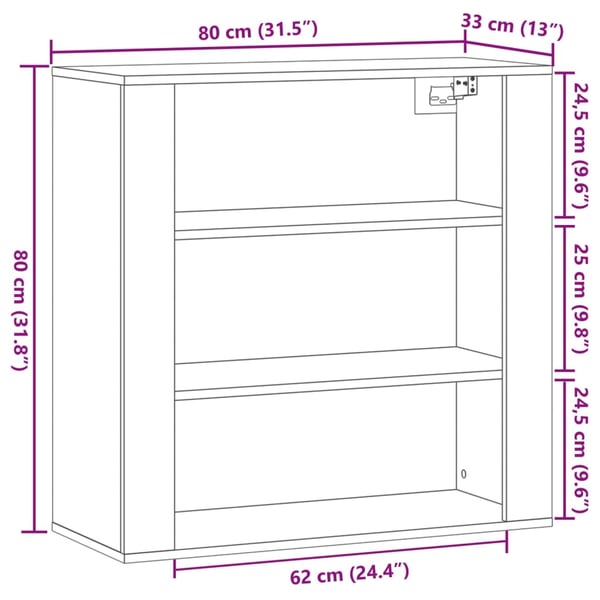 vidaXL Seinäkaappi vanha puu 80x33x80 cm tekninen puu