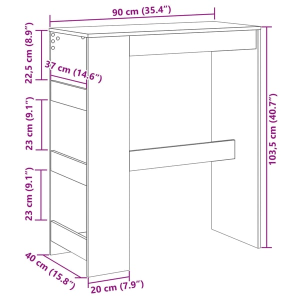 vidaXL Barbord med stativer grå sonoma 90x40x103,5 cm konstruert tre