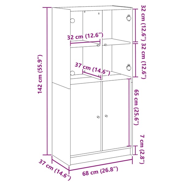 vidaXL Highboard med dører gammelt tre 68x37x142 cm konstruert tre