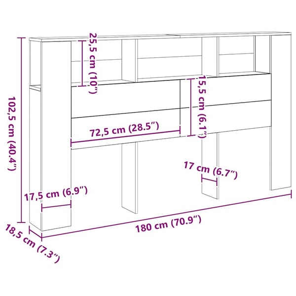 vidaXL Hodegavl artisan eik 180x18,5x102,5 cm konstruert tre