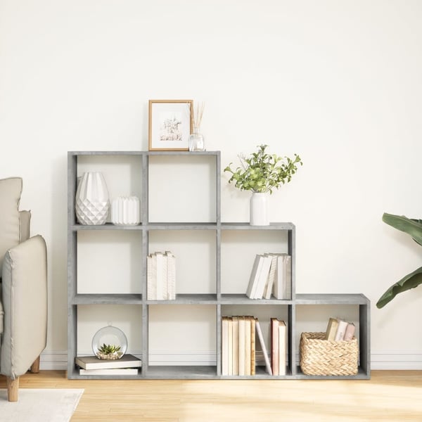 vidaXL Bokhylle 3 etasjer betonggrå 137,5x29x103,5 cm konstruert tre