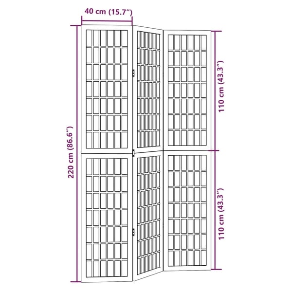 vidaXL Romdeler 3 paneler svart heltre keisertre