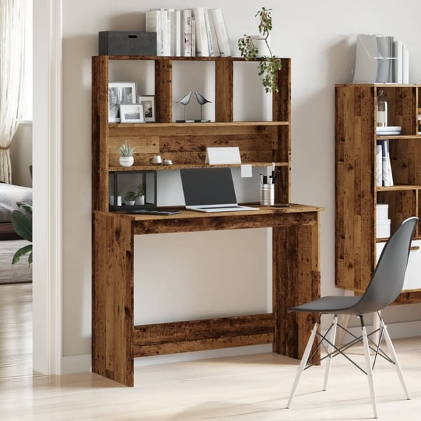 vidaXL skrivebord m. hylder 102x45x148 cm konstrueret træ antikt træ