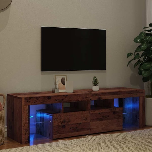 vidaXL TV-benk med LED-lys gammelt tre 140x36,5x40 cm konstruert tre