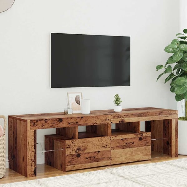 vidaXL TV-benk med LED-lys gammelt tre 140x36,5x40 cm konstruert tre