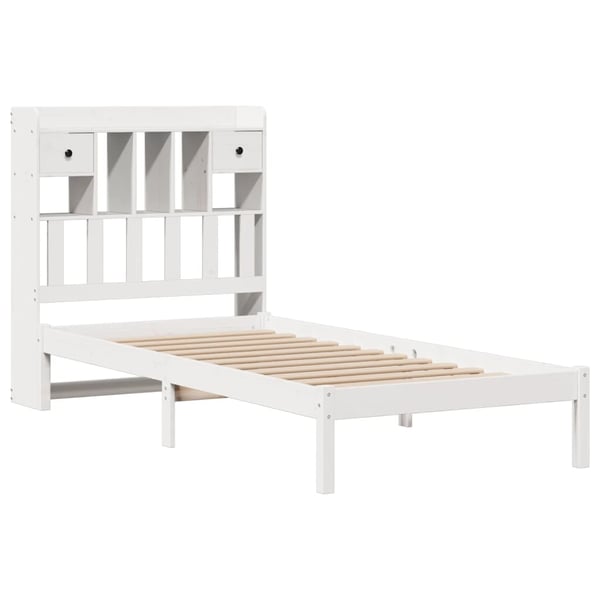 vidaXL Seng med bokhylle uten madrass hvit 90x200 cm heltre furu