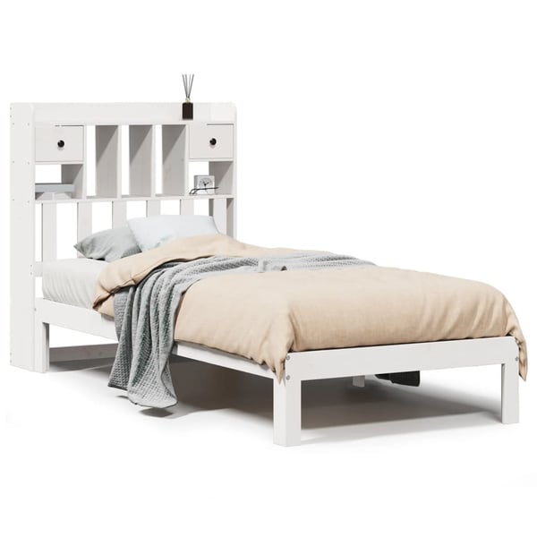 vidaXL Seng med bokhylle uten madrass hvit 90x200 cm heltre furu