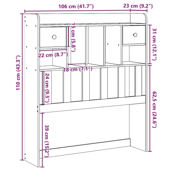 vidaXL Huvudgavel med hyllor 100 cm massiv furu