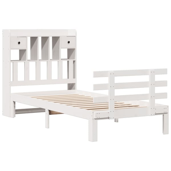 vidaXL Säng med bokhylla utan madrass vit 90x200cm massiv furu