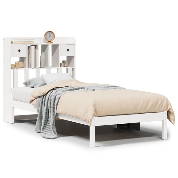 vidaXL Seng med bokhylle uten madrass hvit 90x190 cm heltre furu