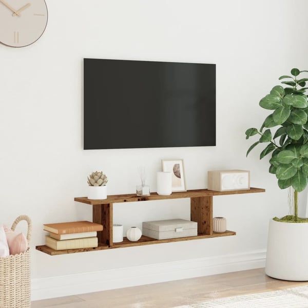 vidaXL Veggmontert TV-hylle gammelt tre 125x18x23 cm konstruert tre