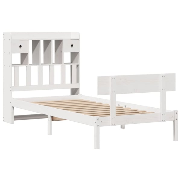 vidaXL Seng med bokhylle uten madrass hvit 90x190 cm heltre furu