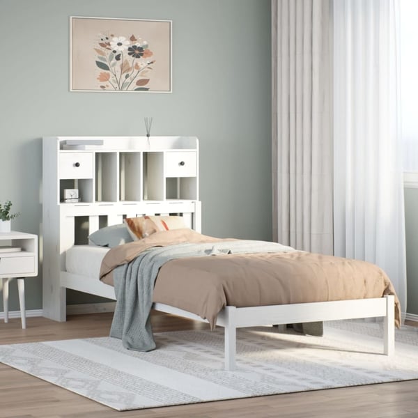 vidaXL seng med reol uden madras 90x200 cm massivt fyrretræ hvid