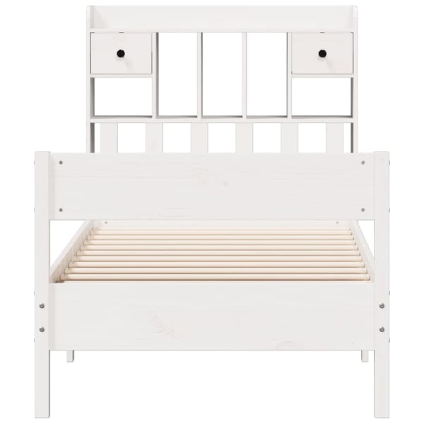 vidaXL Seng med bokhylle uten madrass hvit 90x200 cm heltre furu