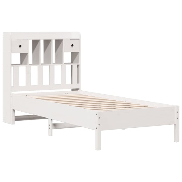 vidaXL Seng med bokhylle uten madrass hvit 90x200 cm heltre furu