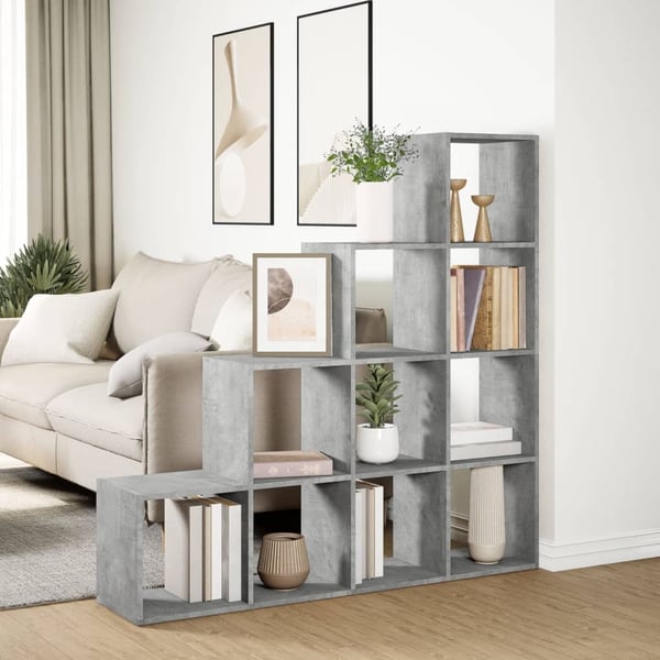 vidaXL Bokhylle 4 etasjer betonggrå 131,5x29x131,5 cm konstruert tre