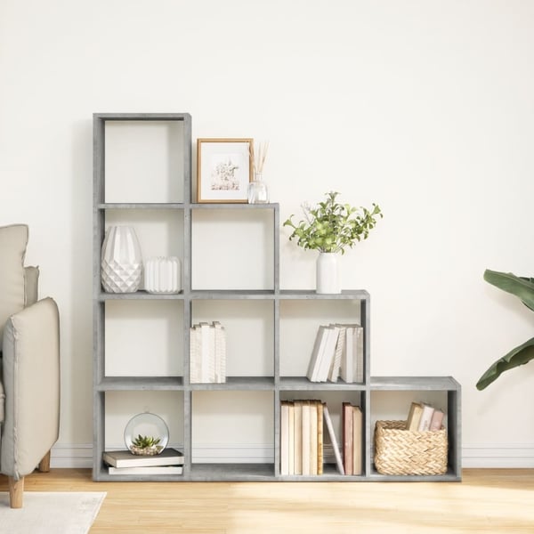 vidaXL Bokhylle 4 etasjer betonggrå 131,5x29x131,5 cm konstruert tre