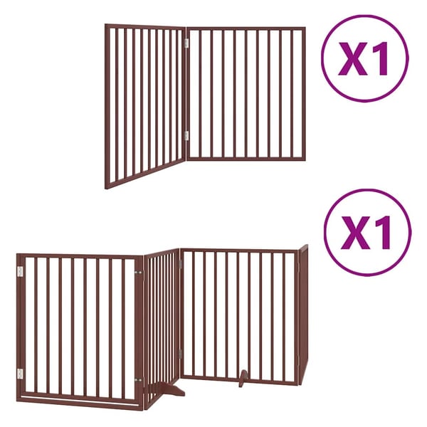 vidaXL hundelåge med dør 6 paneler 480 cm foldbar poppeltræ brun