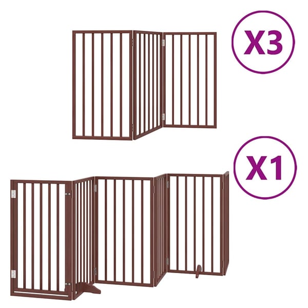 vidaXL hundelåge med dør 15 paneler 750 cm foldbar poppeltræ brun