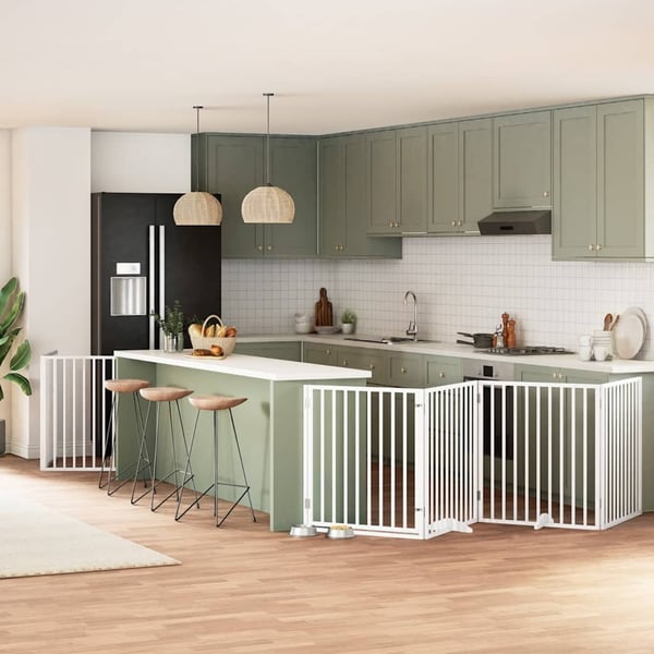 vidaXL hundelåge med dør 6 paneler 480 cm foldbar poppeltræ hvid