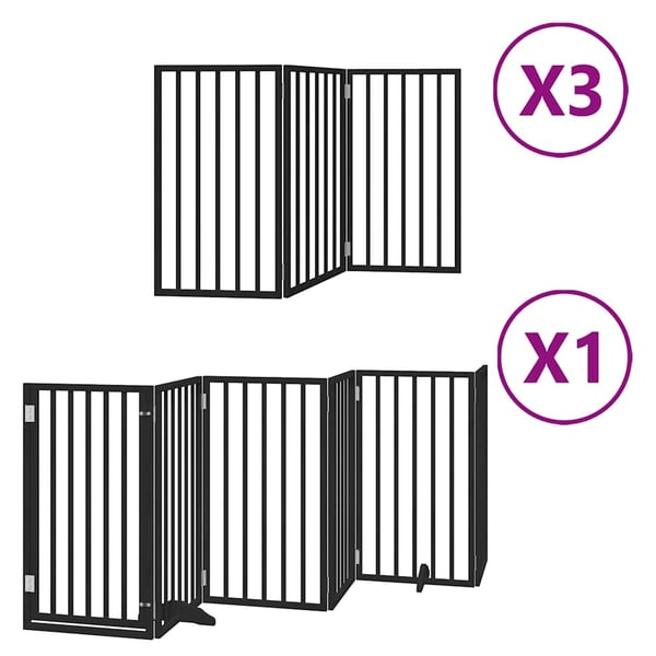 vidaXL Koiraportti kokoontaittuva 15 paneelia musta 750 cm poppelipuu