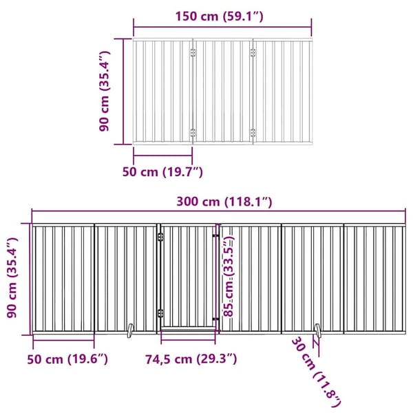 vidaXL Koiraportti kokoontaittuva 15 paneelia musta 750 cm poppelipuu