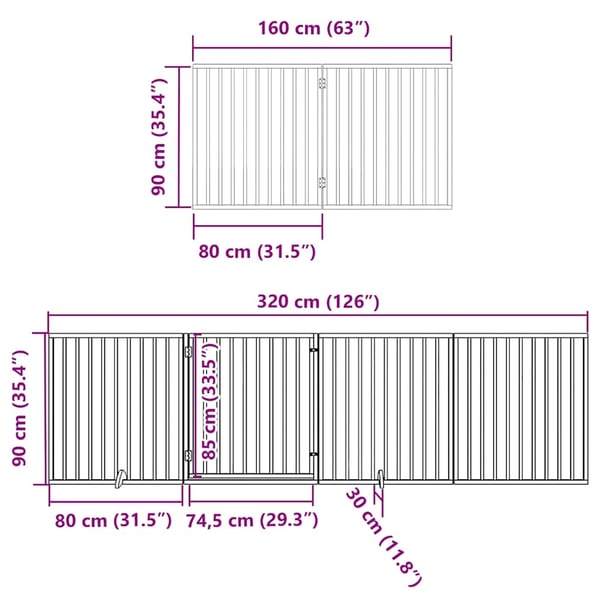vidaXL hundelåge med dør 8 paneler 640 cm foldbar poppeltræ sort