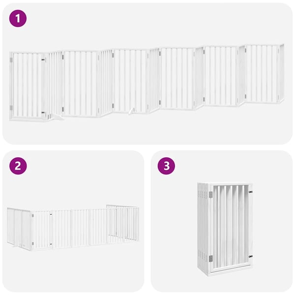 vidaXL hundelåge med dør 12 paneler 600 cm foldbar poppeltræ hvid