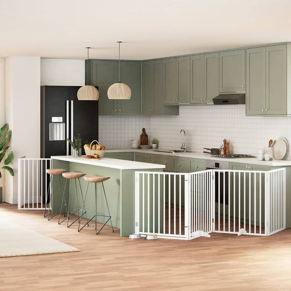 vidaXL hundelåge med dør 8 paneler 640 cm foldbar poppeltræ hvid